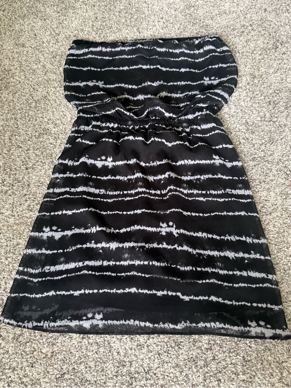 Express Black and White Strapless Dress with Tie-Dye Detail